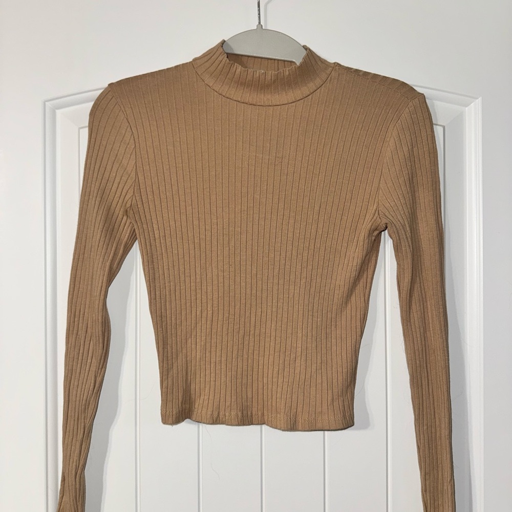 Essentials Camel Ribbed Long Sleeve Top